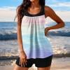 thumbnail image 1 of RKSTN Womens Tankini Bathing Suits Printed Color Block Crew Neck Swim Tank with High Waisted Solid Color Swim Shorts Matching 2 Piece Set Swimwear for Summer Beach Parties, 1 of 5