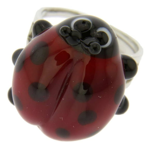 GlassOfVenice Murano Glass Ladybug Adjustable Ring