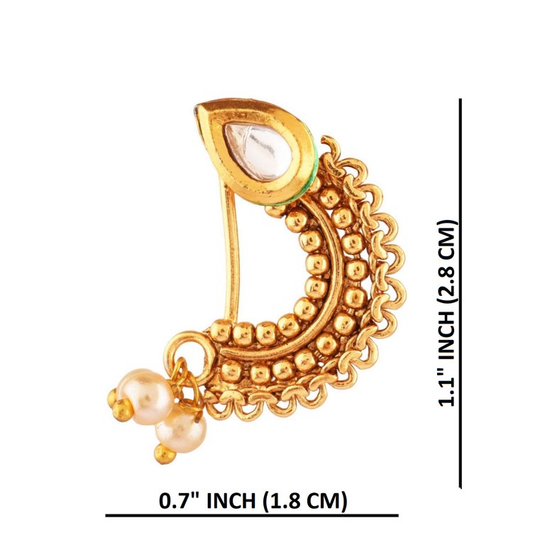 Efulgenz Indian Jewelry Crystal Kundan Faux Pearl Clip On Nose