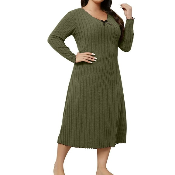 Women's Knit Sweater Dress Long Sleeve V Neck Plus Size Dress Solid Color Casual Loose Dress