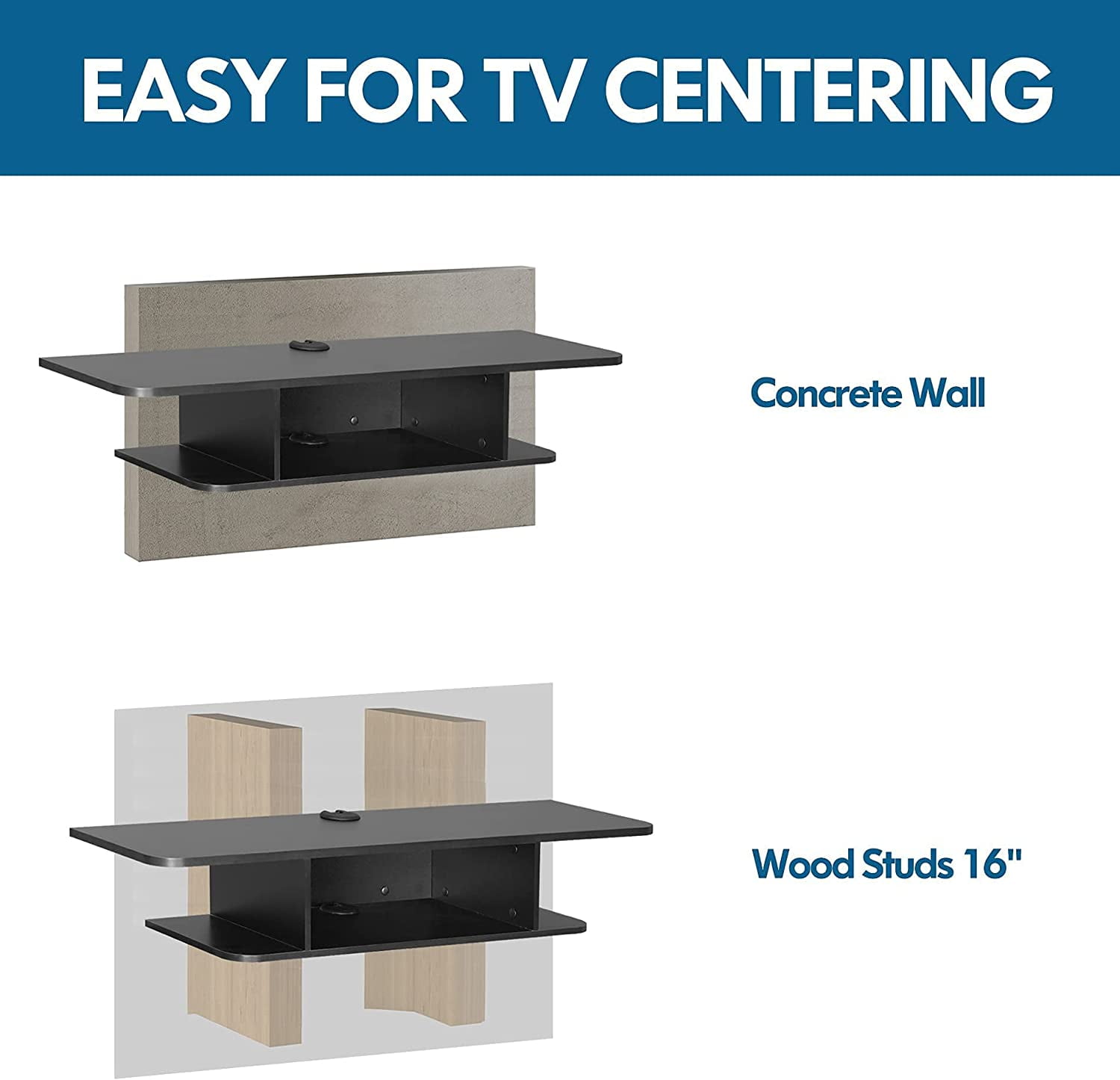 Black Floating Entertainment Center, Wall Mount Cabinet under TV for Living Room