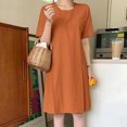 thumbnail image 1 of Moda mujer vestido suelto algodón lino camiseta vestido cuello redondo una línea vestido de sol FLhrweasw Nuevo, 1 of 9