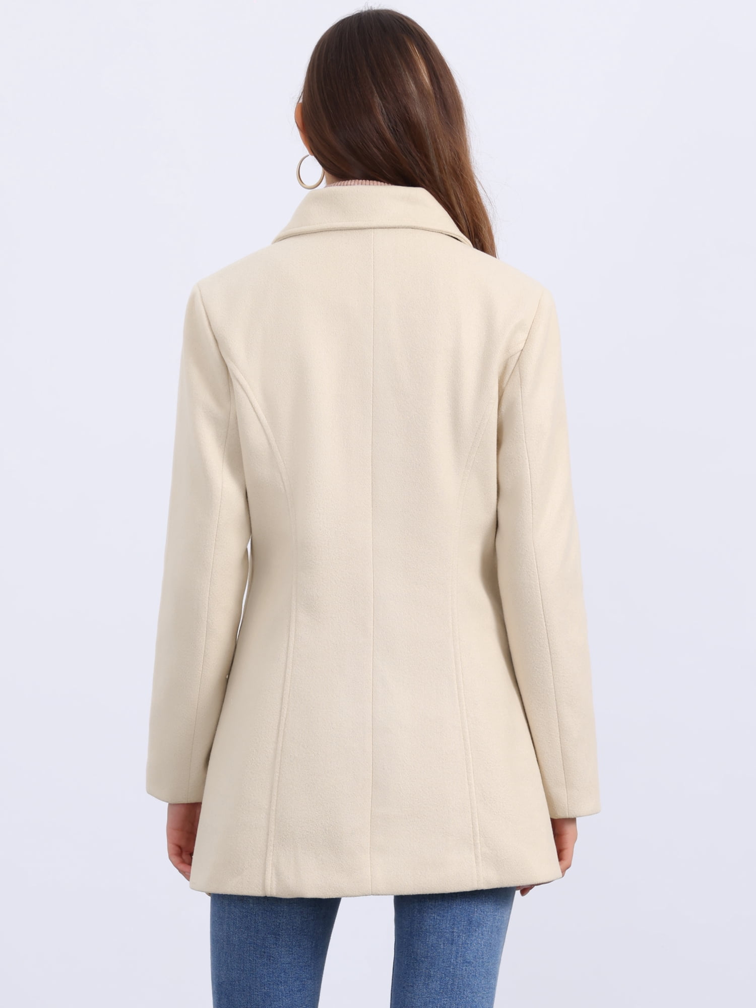 DARING DIVA Women's Double Breasted Long Sleeves Button Down Winter Peacoat L Beige