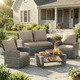 thumbnail image 3 of UDPATIO Wicker Patio Furniture Set, 4 Piece Outdoor Sectional Conversation Sets, Gray PE Rattan Patio Sofa Set for Balcony, Porch, Backyard, Khaki, 3 of 9