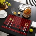 thumbnail image 3 of Red Black Plaid Placemats Set of 12, Country Vintage Star Abstract Gingham Placemats for Dining Table, Place Mats for Kitchen Tabletop, Waterproof Wipeable Dining Table Mats Set, 3 of 9