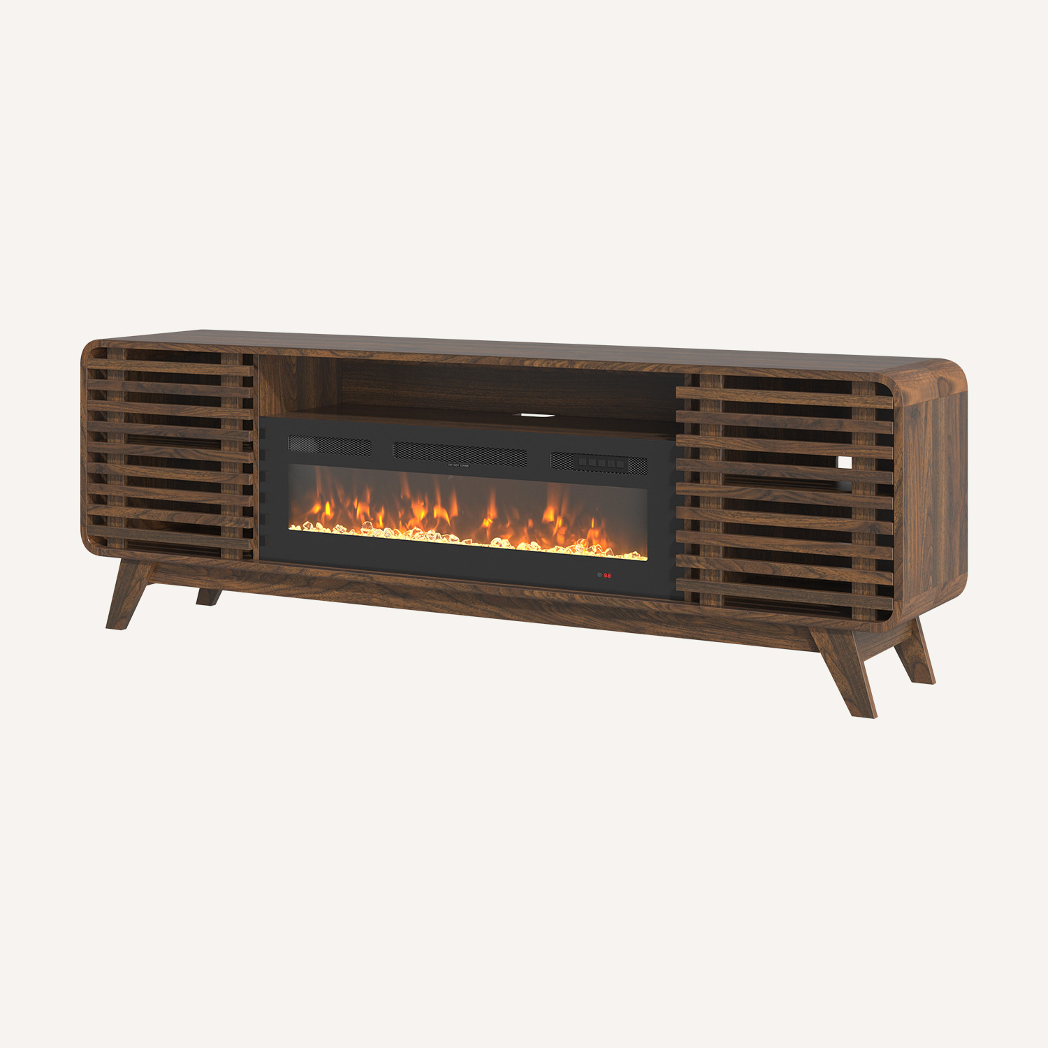 BaPiPro 70" Fireplace TV Stand with 36" Electric Fireplace, for TVs up to 80", Mid-Century Wood Entertainment Centre with Storage, Brown