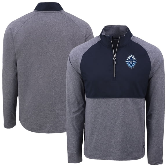 Men's-Cutter & Buck  Navy Vancouver Whitecaps FC Adapt Eco Knit Hybrid Recycled Quarter-Zip Pullover Top