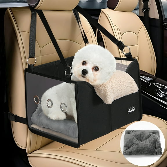 AUTOWT Dog Car Seat - Detachable Booster with Safe Leash, Foldable with Clear Panel for Pets Under 18 lb