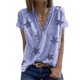 thumbnail image 1 of Camiseta de manga corta con escote en V y ribete de encaje con estampado de estrellas en azul brillante, talla S para mujer, 1 of 5