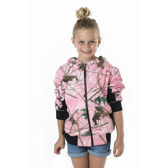 TrailCrest Little Girl’s Full Zip up Pink Camo Hoodie Sweatshirt Jacket, Large