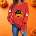 thumbnail image 4 of Cute Halloween Sweatshirt Women Black Cat Pumpkin Sleeve Graphic Print Crew Neck Long Sleeve Pullover Oversized Fleece Lined Fall Top for Spooky Season Holiday Party and Casual Outfits, 4 of 7