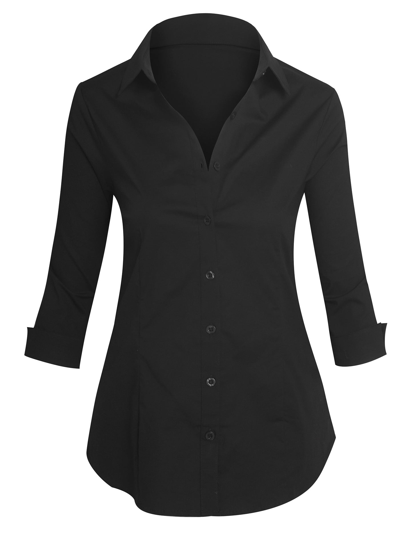 Women's Roll Up 3/4 Sleeve Button Up Collared Shirts with Stretch