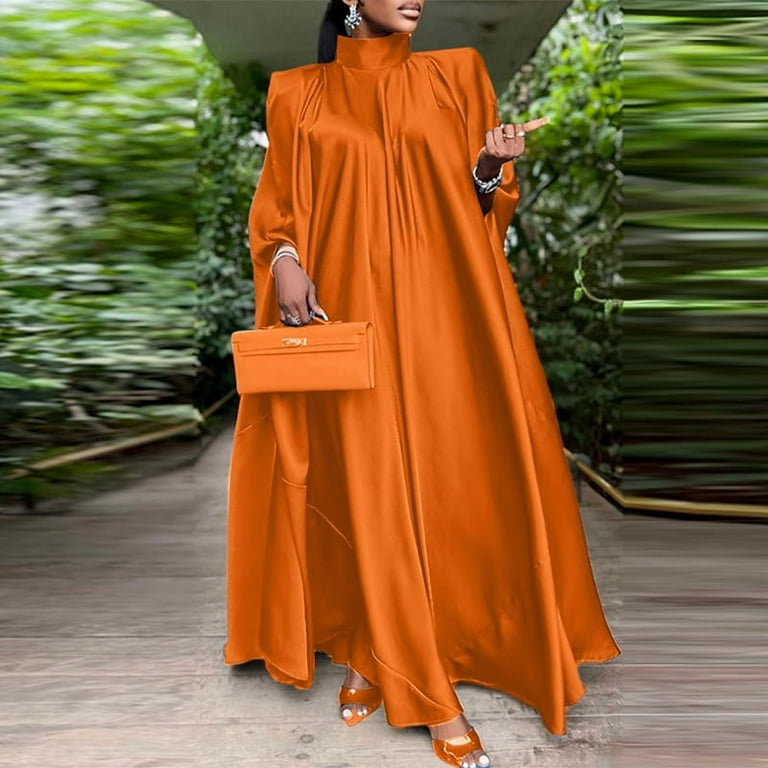 VONDA Women Elegant Long Bat Sleeve Stand Collar Evening Party Pleated Casual Solid Loose Long Dress VONDA Women Elegant Long Bat Sleeve Stand Collar Evening Party Pleated Casual Solid Loose Long Dress