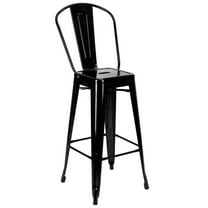 Black Hi Gloss Tolix Style Metal Barstool with Back by Chivari