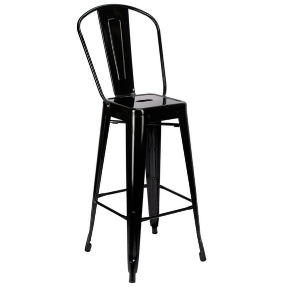 Black Hi Gloss Tolix Style Metal Barstool with Back by Chivari