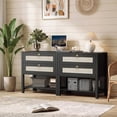 thumbnail image 6 of FANRAL Boho Chic 2 Drawer Nightstand with Rattan Accents,Stylish Storage Bedside Table with Shelf & Gold Handles,Black Night Stand, 6 of 6