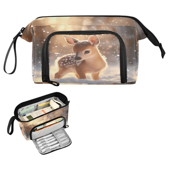 Nylon Fish Mouth Pencil Case with Large Capacity Zipper Pencil Pouch Cute Baby Deer Pencil Bag Organizers