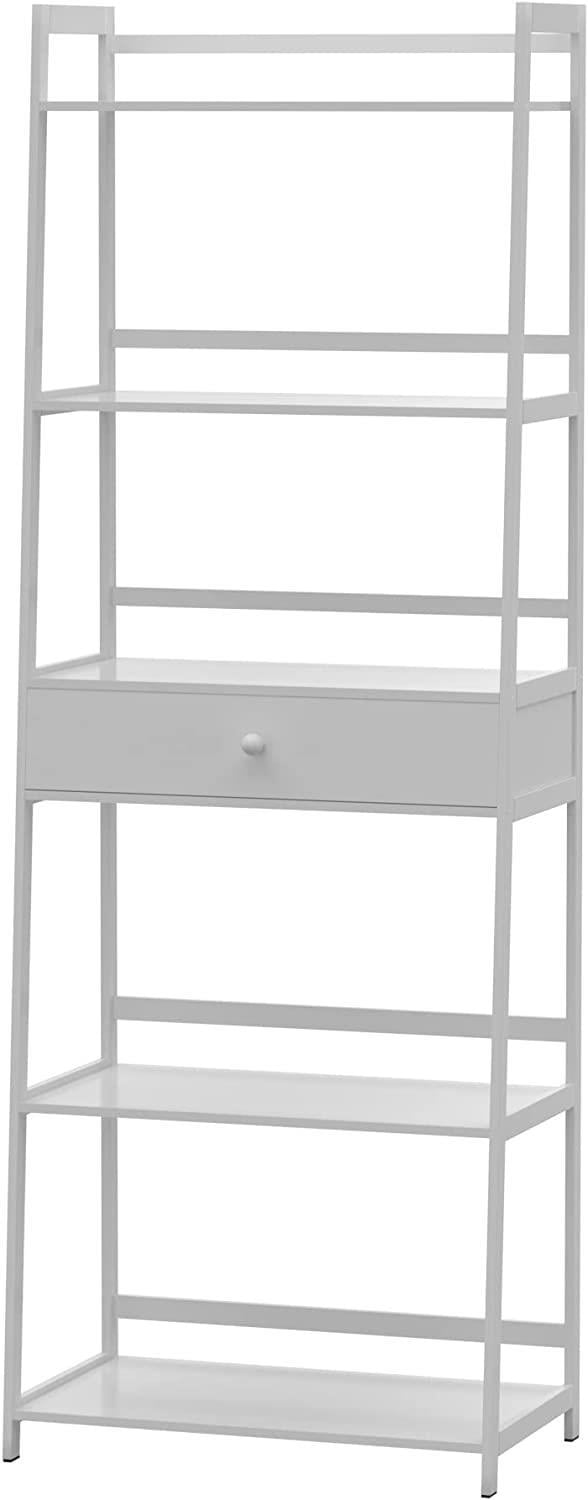 UBesGoo 5 Tier Tall Bookcase, Wood Ladder Shelf with Drawers Open Book