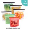 Reusable Silicone Food Storage Bags (3 x Large 3 x Medium) for Sandwich Snack Lunch Vegetable Fruit Sous Vide Liquid | Airtight BPA-Free Leakproof & Eco Plastic Free Ziplock Bags by Homeries