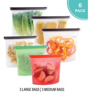 Reusable Silicone Food Storage Bags (3 x Large 3 x Medium) for Sandwich Snack Lunch Vegetable Fruit Sous Vide Liquid | Airtight BPA-Free Leakproof & Eco Plastic Free Ziplock Bags by Homeries
