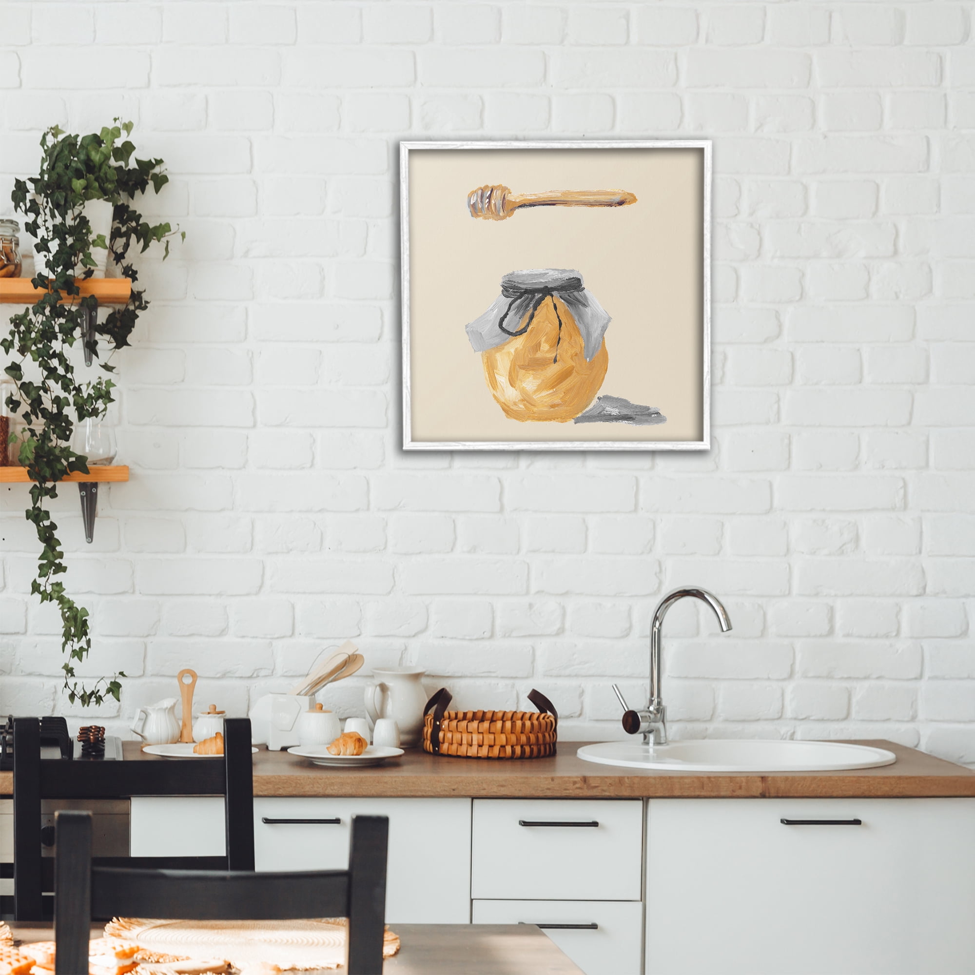 Stupell Industries Honey Jar over Tan White Framed Giclee Art, design by Lucille Price