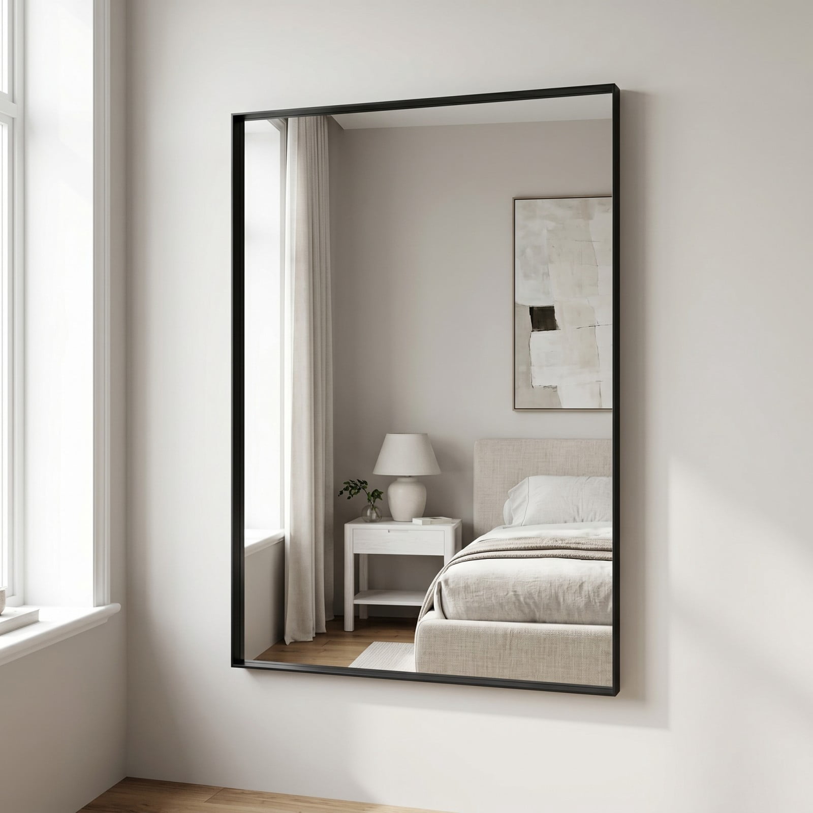 Gleamira 40"x48" Bathroom Wall Mounted Mirror Vanity Rectangular Mirror with Deep Frame, Black