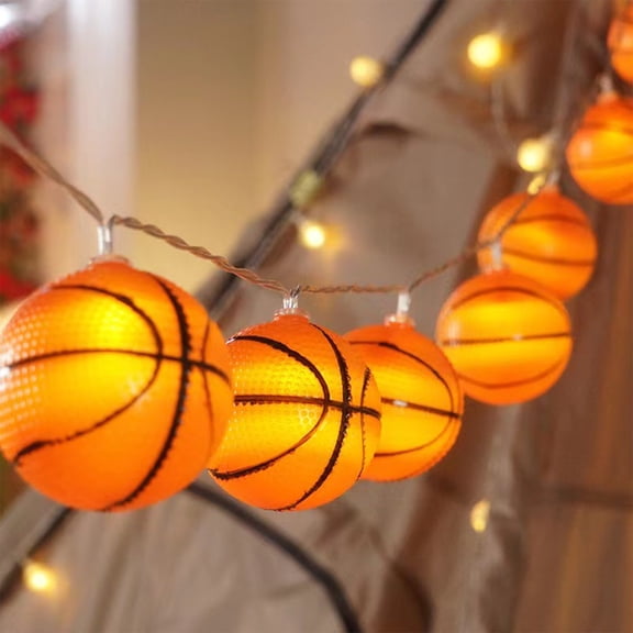 Basketball LED String Lights, Battery Powered Themed Party Decor for s Room Sports Birthday(Orange)