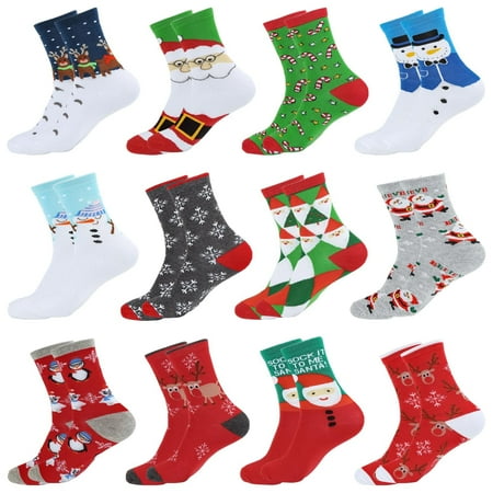 

12 Pair Women s Christmas Socks Cotton Knit Crew Xmas Socks for Girls Winter Cozy Funny Women Christmas Socks Cute Novelty Christmas Gifts