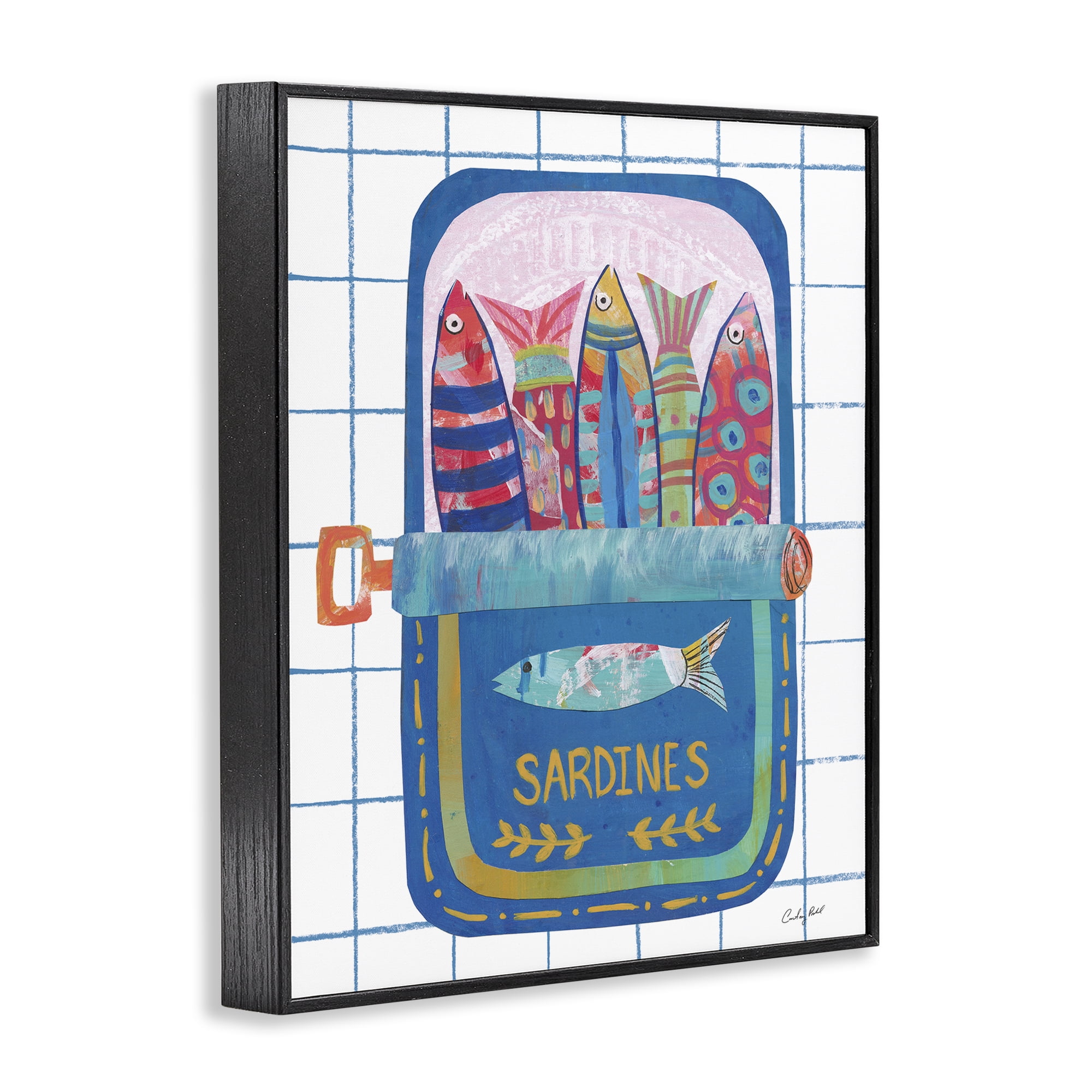 Stupell Industries Silly Sardines Blue Tin Black Framed Giclee Art, design by Courtney Prahl