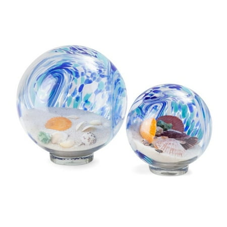 Set White Globe - Set of 2 Blue and White Decorative Art Glass Globes 6.75