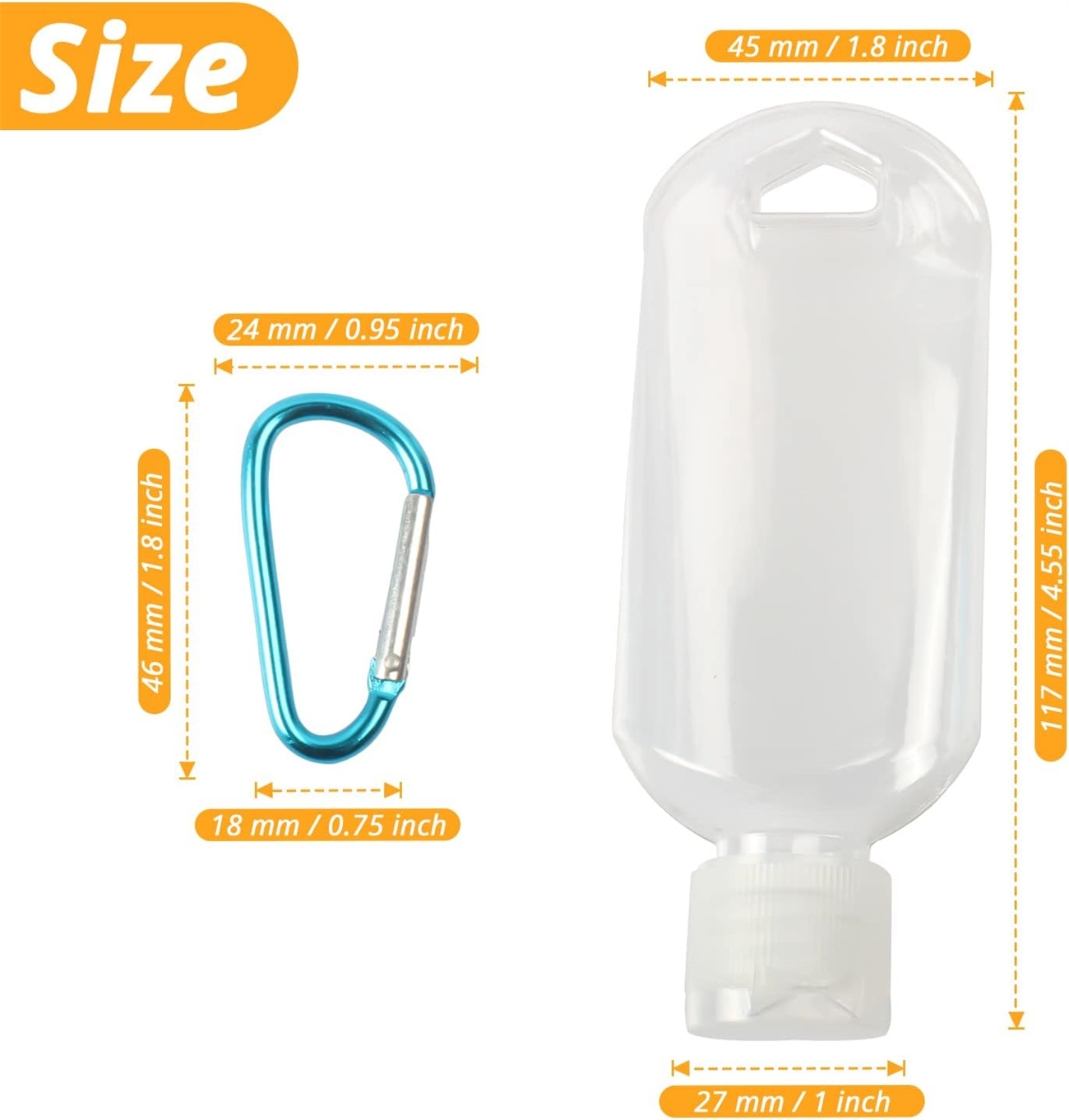 Happon Travel Bottles with Keychain (20 Pcs), 2oz (50ml) Portable Plastic Leakproof Squeeze Bottles with Cap - Empty Refillable Containers for Hand Sanitizer Shampoo Conditioner Body Wash Liquid