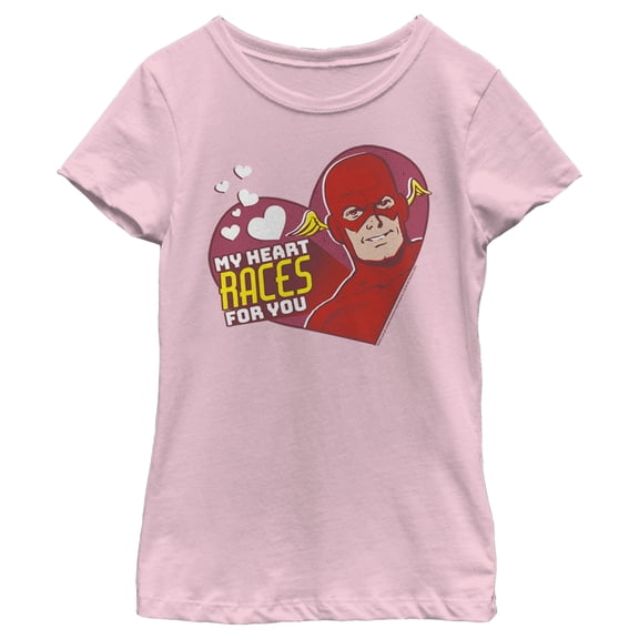 Girl's The Flash Valentine's Day My Heart Races for You  Graphic Tee Light Pink Medium