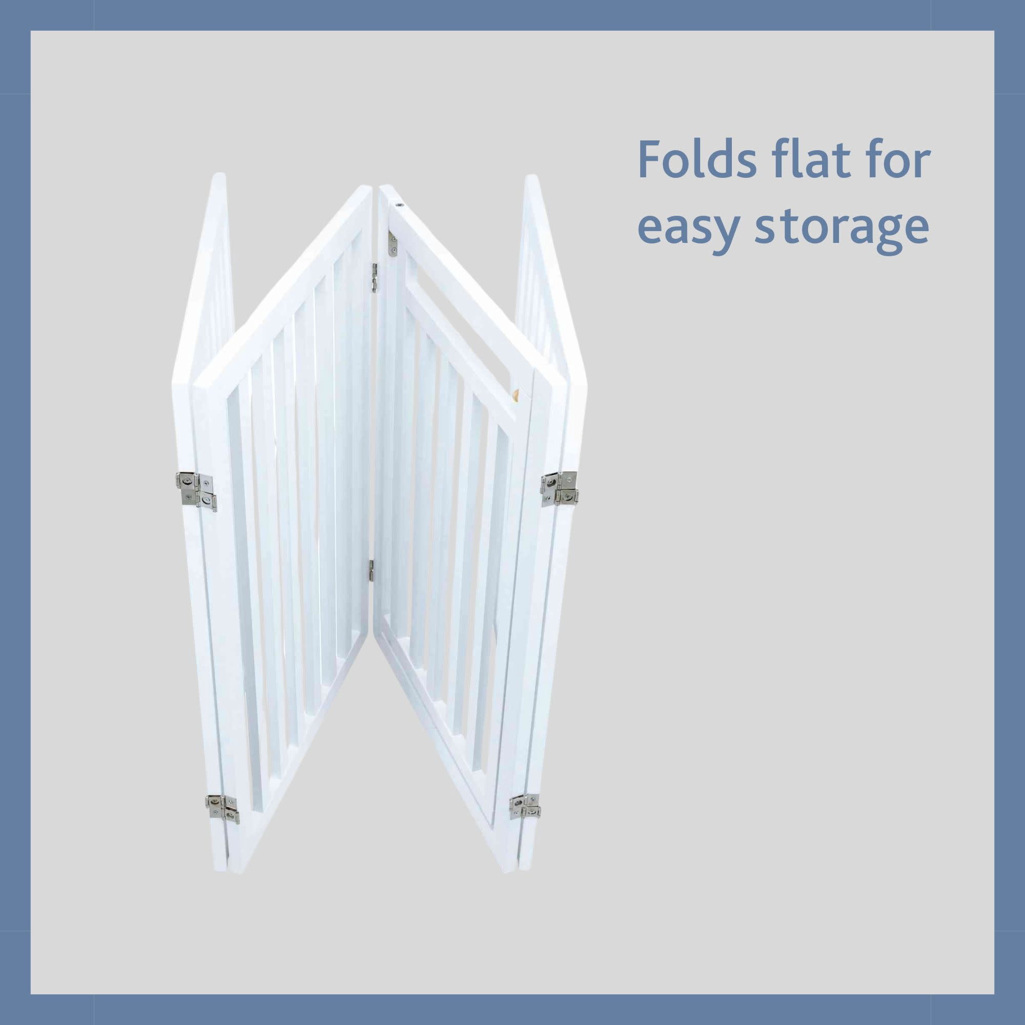 TRIXIE 4-Panel Foldable Wood Freestanding Pet Gate, Walk Thru Door, Expands to 81.2", White