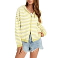 thumbnail image 2 of Gamivast Striped Hoodies for Women Zip up Knit Cardigan Sweaters Long Sleeve Casual Drop Shoulder Fall Outerwear Lightweight Comfy Jackets Yellow XL, 2 of 7