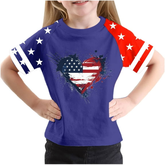 FamilyThread Kids American USA Flag Patriotic T Shirts 4th of July Summer T-Shirt for Boys Girls Short Sleeve American Flag Holiday Patriotic Tops