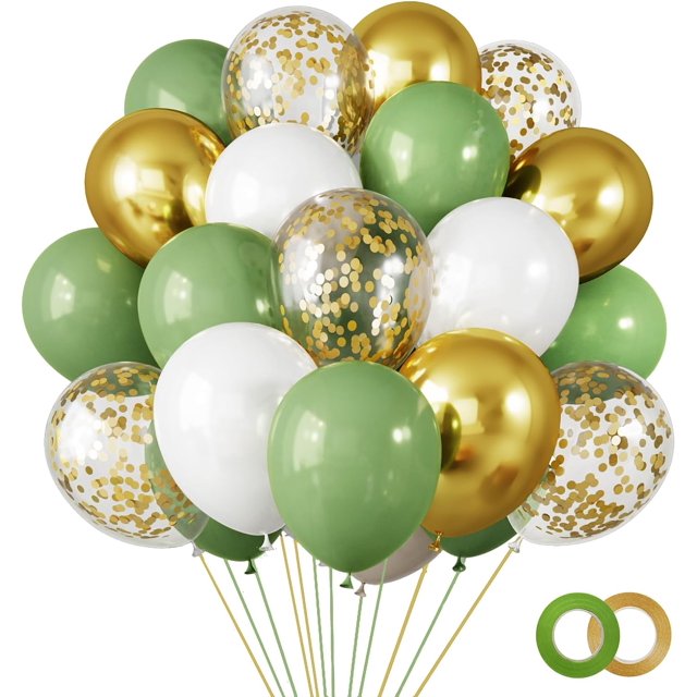 EcoNesxp Inch Sage Green Gold Confetti Balloon Set 65 Pieces Baby Shower Birthday