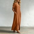 thumbnail image 6 of Dvprdro V Neck Short Sleeve Cotton Side Pockets Loose A Line Maxi Dress for Women Summer Beach Vacation Solid, 6 of 8