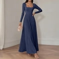 thumbnail image 6 of MYAOYI Womens Long Sleeve A-Line Dress Square Neck Pleated Maxi, 6 of 8