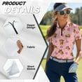 thumbnail image 5 of COEQINE Women 1/4 Zip Golf Shirts Lightweight Short Sleeve Polo Shirts Highland Cattle Heart and Star Pink Print Moisture Wicking Tennis Activewear for Valentine's Day, L, 5 of 7