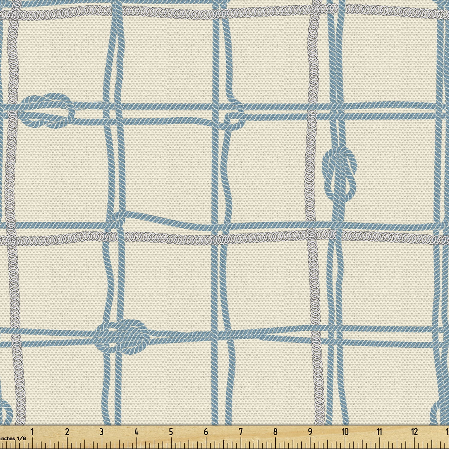 Nautical Blue Fabric by the Yard, Maritime Pattern of Marine Ropes