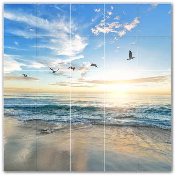 Picture-Tiles.com: Sunset Ceramic Tile Wall Mural WAL500973-55S. 21.25"W x 21.25"H using (25) 4.25" x 4.25" Ceramic Tiles-Satin Finish