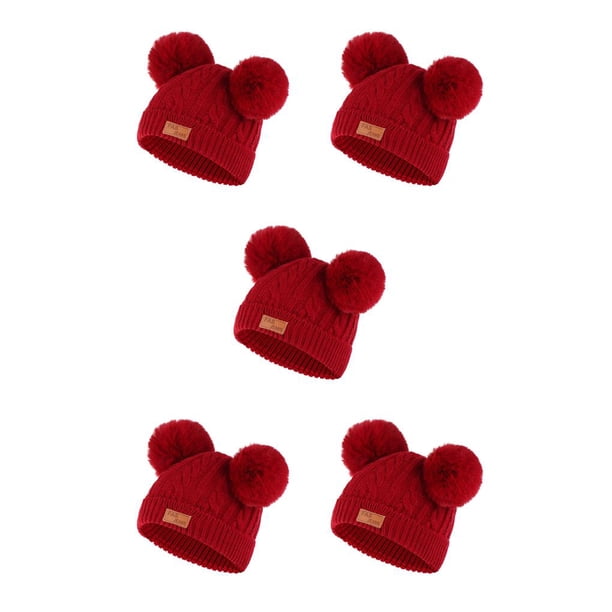Qarigey Bufanda Conjunto de gorro y guantes para niños Delicado protector térmico de punto Suministros de calor Pompón lindo Sellado bola de bola de color rojo 5Conjunto