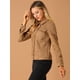 thumbnail image 4 of Chaqueta de gamuza sintética con botones a presión, bolsillos con solapa y cuello vuelto para mujer marrón M, 4 of 6