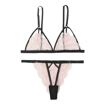 

NECHOLOGY Thigh High Tights for Women Lingerie Women Teddy Lingerie Set Lace Halter Bras Thongs Christmas Lingerie for Women Underwear Pink Medium