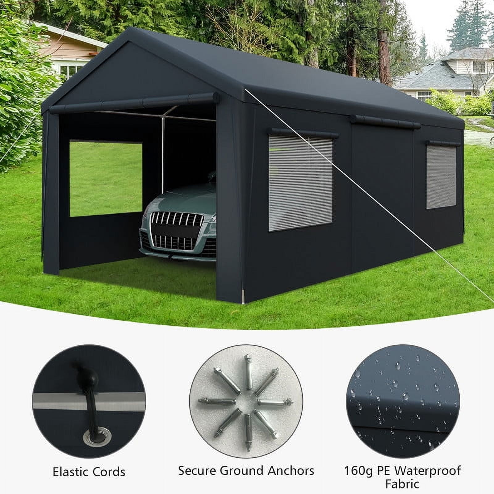 GAZEBETER Carports 10x20 ft Heavy Duty,Portable Carport Garage with Removable Sidewalls and Door,Outdoor Canopy Carport,Gray