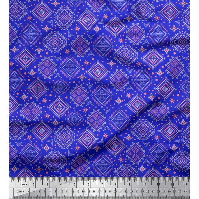 Soimoi Japan Crepe Satin Fabric Aztec Southwestern Fabric Prints by Yard 42 Inch Wide