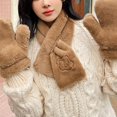 thumbnail image 3 of 2Pcs/Set Embroidery Bear Pattern Hanging Rope Thickened Scarf Gloves Set Women Winter Solid Color Plush Scarf Mittens Costume Accessories, 3 of 10