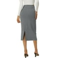 thumbnail image 3 of INSPIRE CHIC Women's Elastic High Waist Slit Hem Stretchy Classic Midi Skirts L Grey, 3 of 6