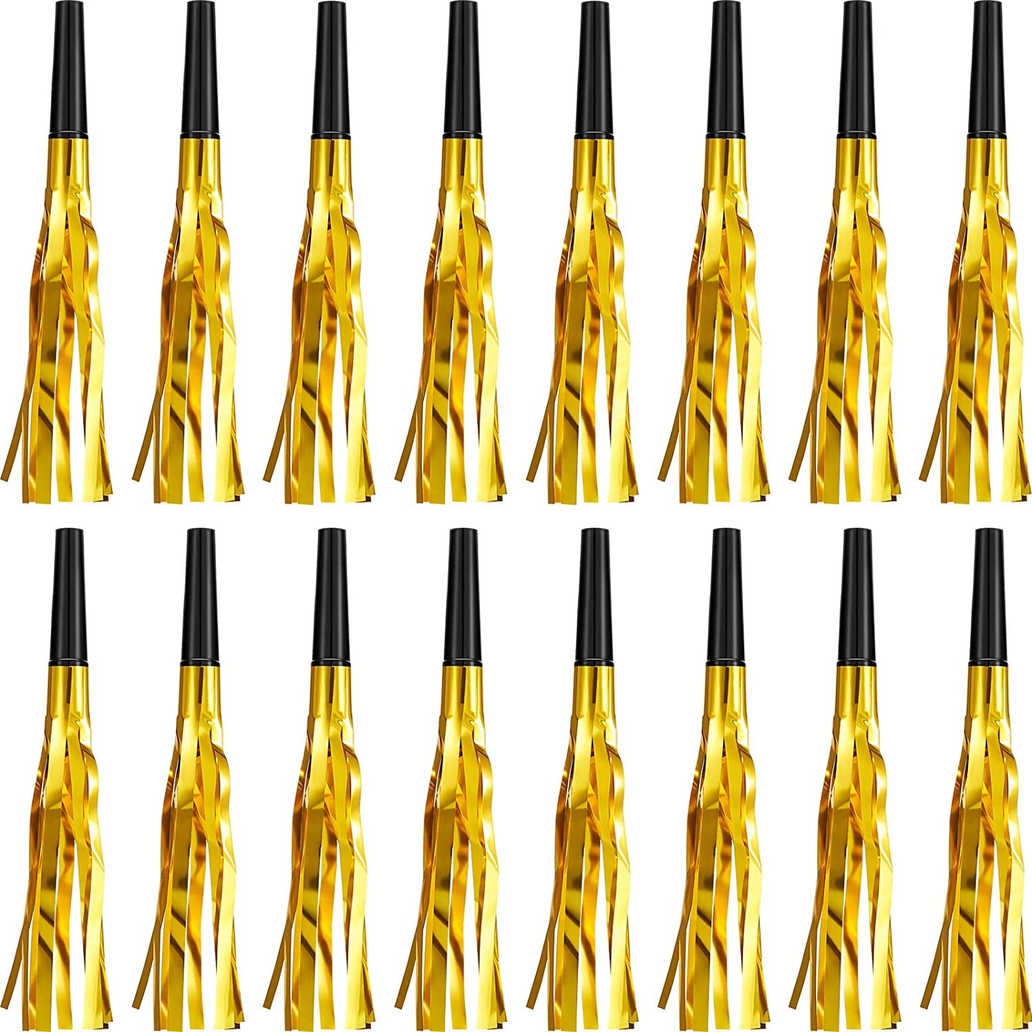 24 Pieces Glitter Metallic Fringed Noise Makers Gold and Black Party Blower Paper Noisemakers Birthday Party Blowouts Whistles for Party Favors Supplies and Music Playing