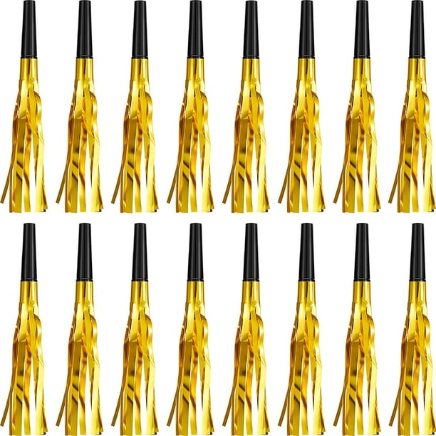 24 Pieces Glitter Metallic Fringed Noise Maker Musical Blowouts